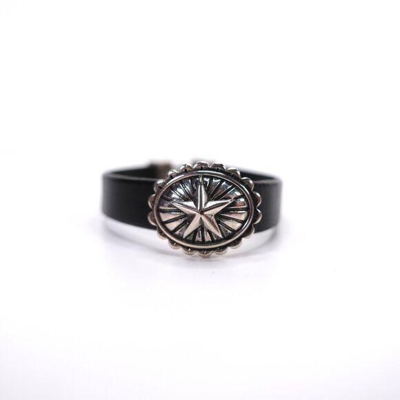 King Baby Star Concho Black Leather Bracelet With Hook Clasp .925 USA